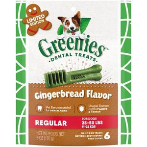 Greenies Gingerbread Flavor Regular Size Dental Dog Treats - 6oz/6ct - 1 of 4