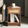 PE Rattan End Table with Drawer, Modern Nightstand, Side Table for Living Room, Bedroom, Walnut Color - 2 of 4