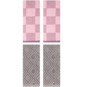 REGALWOVEN 4 Pcs Bathroom Checkered Cotton Face Decorative Hand Towel Set - 1 of 4