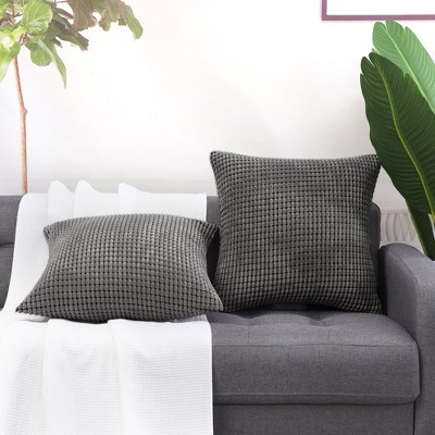Soft Corduroy Corn Striped Velvet Series Decorative Throw Pillow, 18 x  18, Off White, 2 Pack