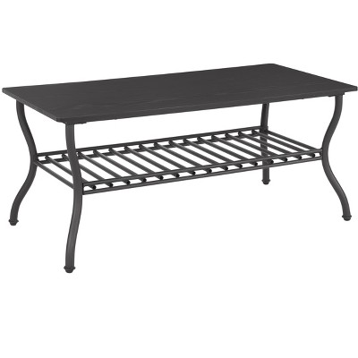 TiramisuBest Glass Coffee Table with Sturdy Iron Leaf-shape Base, Leisure Cocktail Table with Tempered Glass Top with White for Tables