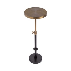 Kate and Laurel Engles Adjustable Embossed Metal Table and Plant Stand, 10x10x30, Gold and Black - 1 of 4