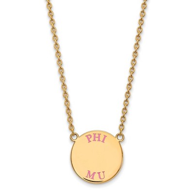 Black Bow Jewelry 14k Yellow Gold Plated Sterling Silver Phi Mu Greek Life Necklace 18 Inch