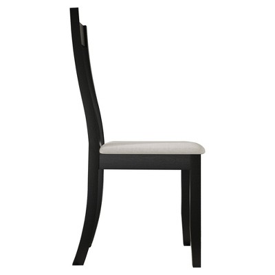Black Wood Side Chair with Linen Upholstered Seat, Set of 2