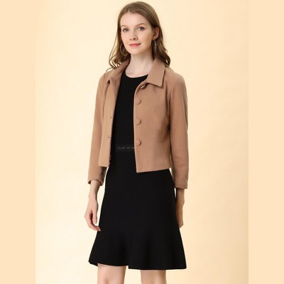 INSPIRE CHIC Women's Elegant Short Coat Point Collar Single Breasted Slant Pocket Peacoats Small Light Brown — фото 3
