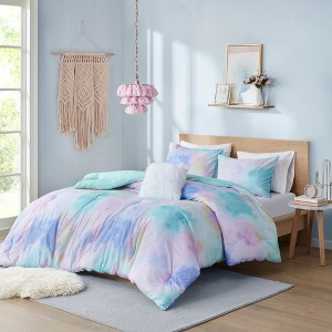 Elegant Tie Dye Print Microfiber Comforter Set, All Season Home Textile fits Colorful Lux Bedroom Decor - 1 of 4