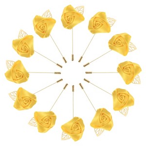 Unique Bargains Mens Golden Leaf Rose Lapel Boutonnieres Pin for Wedding 12 Pcs - 1 of 4