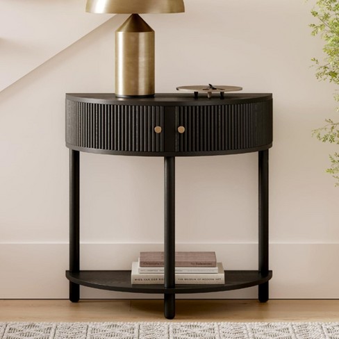Stead Fluted Half Moon Console Table Solid Wood Entryway Table With Two Doors And Brass Knobs black Target