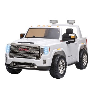 Aosom 12V GMC Sierra HD Licensed Ride on Truck, Battery Powered Electric Car for Kids w/ Remote Control, Headlights & Four Wheel Suspension, White - 1 of 4