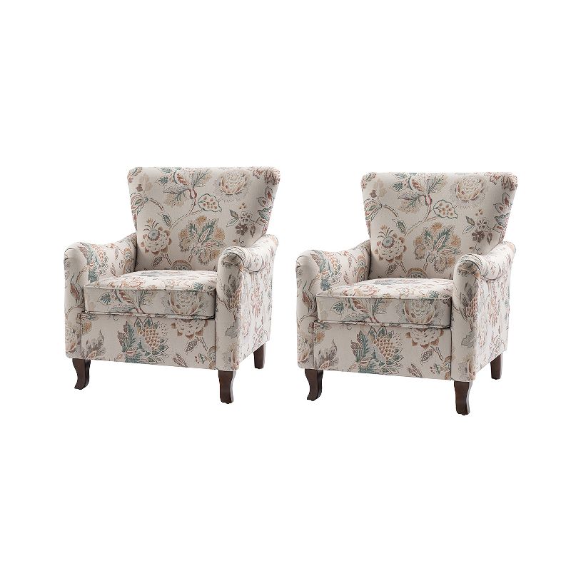 Set of 2 Vincent Wooden Upholstered Armchair with Fabric Pattern and Wingback Design for Bedroom| ARTFUL LIVING DESIGN, 1 of 12