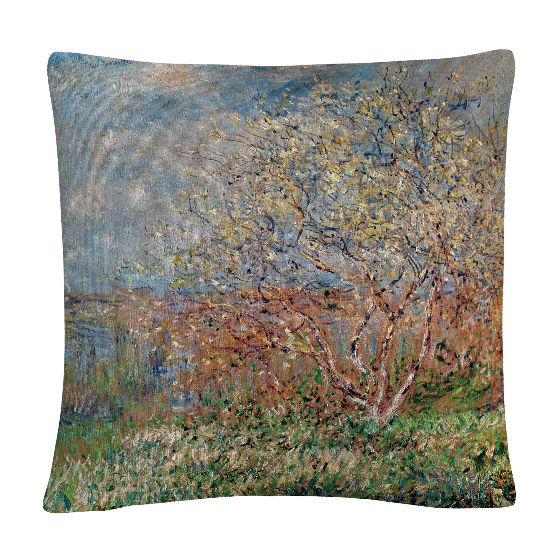 Claude Monet 'Spring 1880' 16 x 16 Decorative Throw Pillow