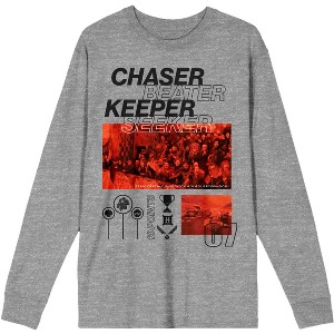 Harry Potter Chaser Beater Keeper Seeker Long Sleeve Athletic Heather Graphic Tee - 1 of 2