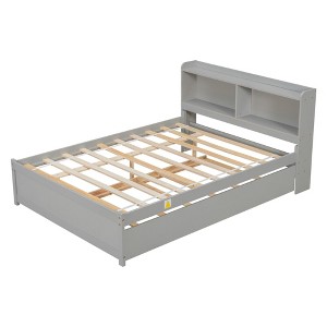 YOOCOZZ Full Size Platform Bed with Trundle and Bookcase - 1 of 4