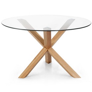 Poly & Bark 48" Kennedy Round Dining Table Natural/Oak: Solid Rubberwood Base, Tempered Glass Top - 1 of 4