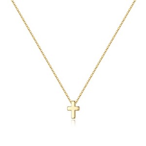 Turandoss Cross Necklace for Women Girls, Dainty 14K Real Gold Plated 3D Pendant Necklace Sideways Choker - 1 of 4