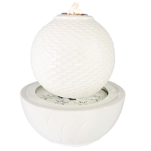 Sunnydaze Patterned Sphere Indoor Tabletop Fountain with LED Lights - White  - 9.5