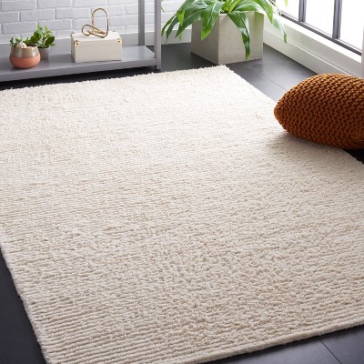 Ivory Square Hand-Tufted Shag Wool Area Rug 3' x 5'