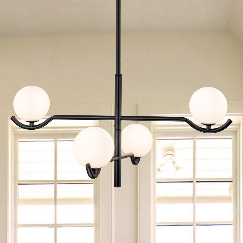 C Cattleya 4-Light Black Sputnik Chandelier with White Opal Glass, Adjustable height and G9 bulb included, 2 of 9
