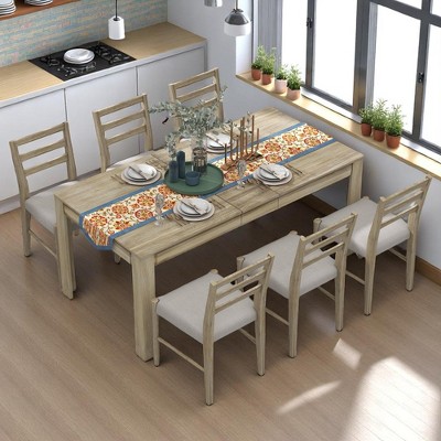 7-Piece Extendable Dining Set with 2 Drawers, Solid Wood Table and 6 Upholstered Chairs – Expandable for Family Meals, for Kitchen & Dining Room