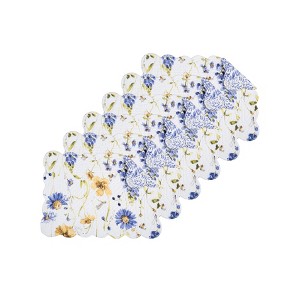 C&F Home 13" x 19" Lovely Blues Cotton Scalloped Rectangle Quilted Placemats, Set of 6 Floral Design All Seasons Kitchen Dining Dinner Table Machine - 1 of 4
