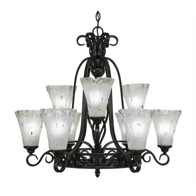 Toltec Lighting Elegante 9 - Light Chandelier in  Dark Granite with 5.5" Fluted Frosted Crystal Shade
