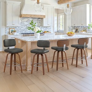 Arceso Swivel Counter Height Bar Stools, 26" Upholstered Seat Barstools with Back Walnut Wood Legs, Mid-Century PU Leather Bar Stools with Footrest - 1 of 4