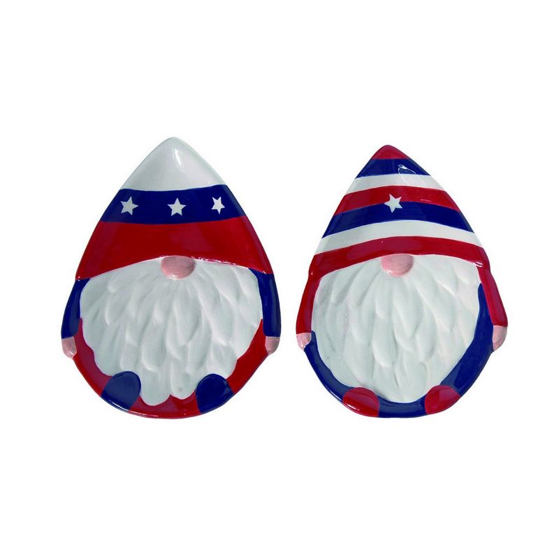 Transpac American Patriotic Uncle Sam Red White Blue Gnome Shaped Decorative Plate Set of 4, Dishwasher Safe, 2 of 5
