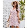 Women's Ruffle Babydoll Dress Short Sleeve V Neck High Waist Botton Casual Loose Flowy Swing Pleated Tunic Dress - 4 of 4
