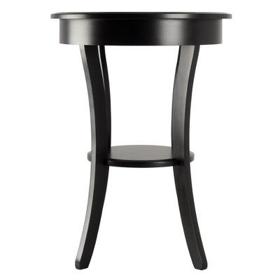 Transitional Sasha 20" Round Black Wood & Stone Table with Storage