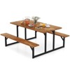 Costway 6-Person Acacia Wood Picnic Table with 2 Built-In Benches Umbrella Hole Metal Frame - 2 of 4