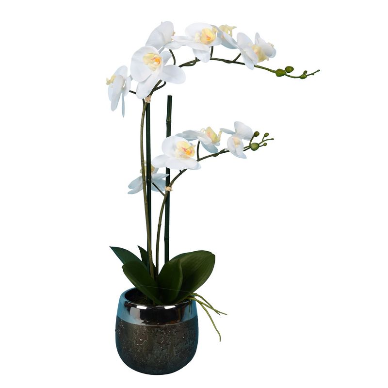 Vickerman 23" Artificial White Phalaenopsis In Metal Pot., 1 of 8