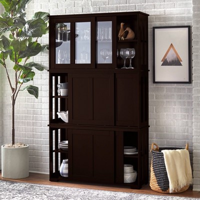 Espresso MDF Freestanding Cabinet with Sliding Glass Doors