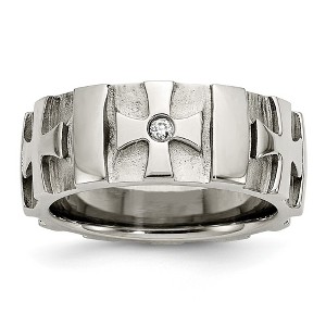 Chisel Stainless Steel Brushed and Polished 3pt Diamond Cross 9mm Band Ring - 1 of 4