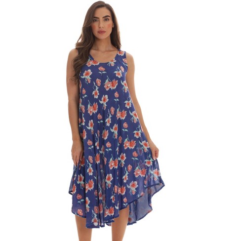 Riviera Sun Womens Floral Print Summer Dress Beach Cover Up Sundress Dresses for Women 21993 6013 BLU L