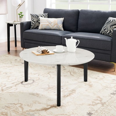 36in Modern Round Accent Side Coffee Table for Living Room, imitation marble tabletop, Dining Room, Tea, Home Décor