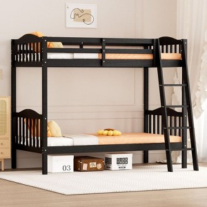 Karl Home Twin Over Twin Solid Wood Bunk Bed for Kids and Adults, No Box Spring Required, Black and Brown - 1 of 4
