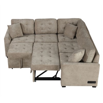 NicBex Modern 82.6" Pull Out Sofa Bed Velvet Convertible Sleeper Sofa with USB Ports for Living Room