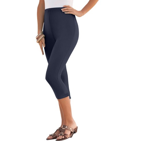 Roaman's Women's Plus Size Petite Essential Stretch Capri Legging, 22/24 -  Navy