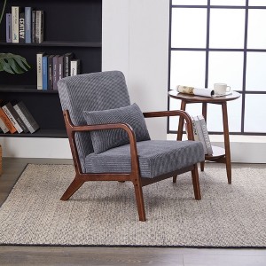 CAVINAS 15"Mid-Century Modern Accent Chair with Lumbar Pillow,Corduroy Fabric Armchair with Natural Cotton Cushion,Living Room Reading Chair - 1 of 4