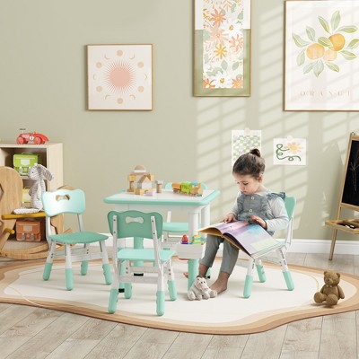 VYNXARIA Kids Table and Chair Set, Height Adjustable 5 PC Toddler Table and Chair Set with Storage Box, Activity Table for 18 Months-5 Years, Green