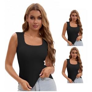 INSPIRE CHIC Women's 3 Packs U-Neck Tank with Built-In Bras Ribbed Wide Straps Undershirt - 1 of 4