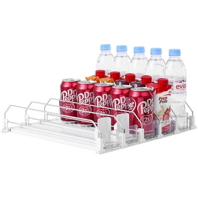 White Automatic Pusher Glide Drink Organizer for Fridge, Soda Dispenser Holds 25 Cans for 12oz 16oz 20oz