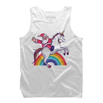 Men's Design By Humans Christmas Cartoon Santa Riding A Unicorn By rasok Tank Top