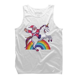 Men's Design By Humans Christmas Cartoon Santa Riding A Unicorn By rasok Tank Top - 1 of 3