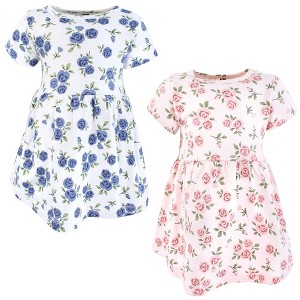 Hudson Baby Infant and Toddler Girls Cotton Dresses, Pink And Blue Roses - 1 of 4