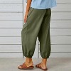 Women's Cropped Pants High Waist Drawstring  Pants Wide Leg with Pockets - 4 of 4