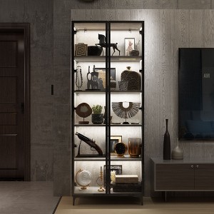 Famapy Gray compartments Stone pattern Double door Display Storage cabinet - 1 of 4