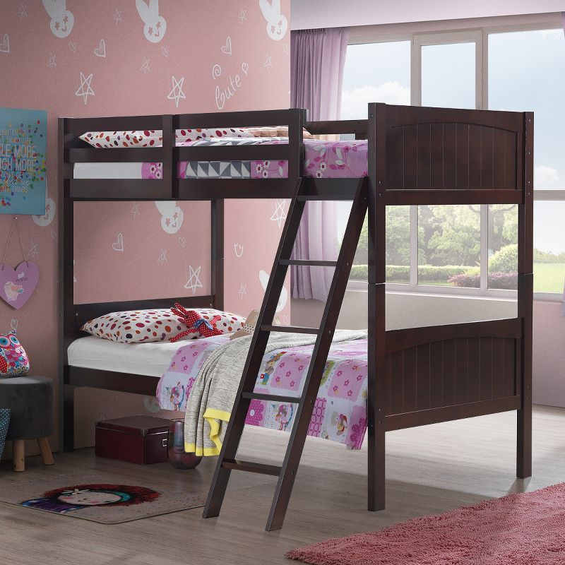 Wooden Twin Over Twin Bunk Beds Convertible 2 Individual Twin Beds Espresso, 3 of 11