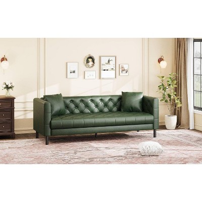 Leather Couch for Living Room, Modern Leather Sofa with Deep Seat, Handmade Button Tufted 3 Seater Sofa, Chesterfield Couch for Apartment, Office