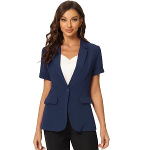INSPIRE CHIC Women's Notch Lapel Collar One Button Office Formal Short Sleeve Blazer - 1 of 4